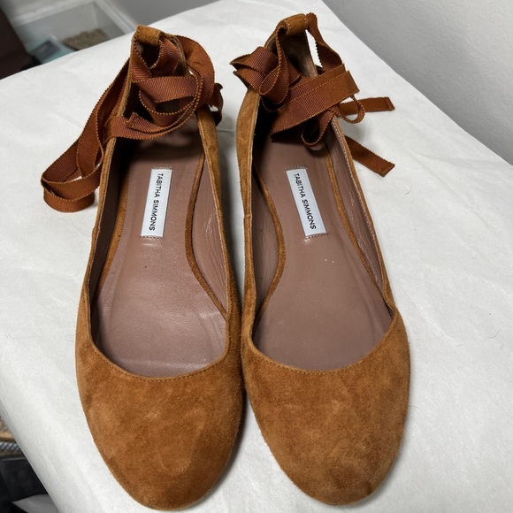 Tabitha Simmons Cognac Kid Suede Daria Ankle-Wrap Flats Sz 6.5 - Picture 4 of 15